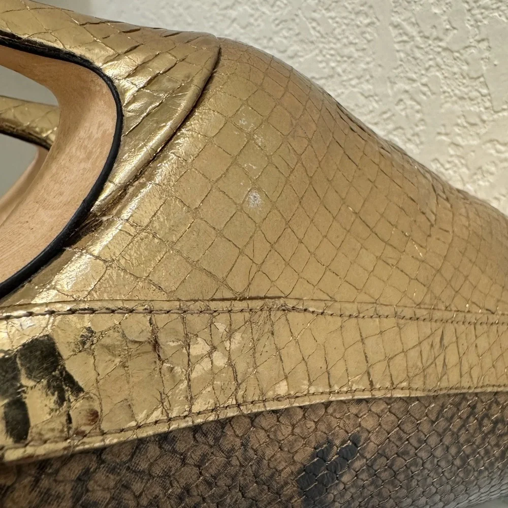 Paris Texas Tan/Gold Python Stiletto Heels Ankle‎ Boots Size 7.5 EUC